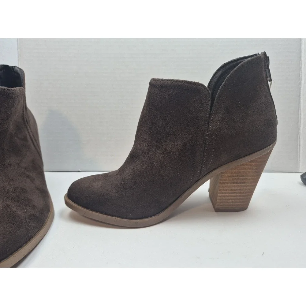 Joie Booties Womens 7.5M Brown Kayden Block Heel Back Zip Ankle Cowgirl Boot EUC